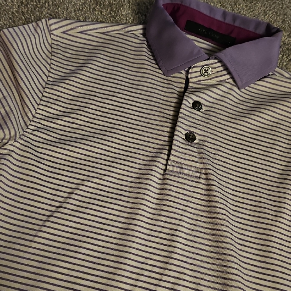 SS🔹️💜Greyson Lavender and White Striped Polo